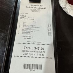 Taqueria Sol De Mexico - Bill