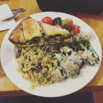 Avoca Store, Foodhall & Cafe - Spinach Quiche with potato, cous cous, and broccoli salad. - Cafes Near Me - Malahide, D Avoca Store, Foodhall & Cafe - Spinach Quiche with potato, cous cous, and broccoli salad. - Cafes Near Me - Malahide, D