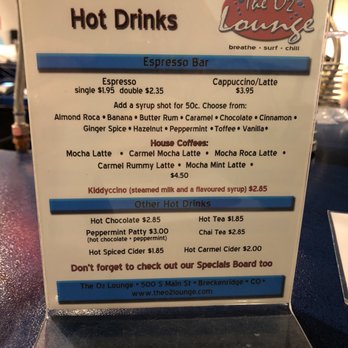 The O2 Lounge - Hot drink menu - Coffee & Tea Near Me - Breckenridge, Colorado