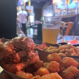 Nashville Hot Chicken Sandwich w/tots Heat: Hot Nashville Hot Chicken Sandwich w/tots Heat: Hot