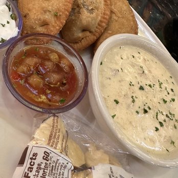 Bahama Breeze - Beef Empanadas (4) and Bahamian Seafood Chowder Soup - Bars Near Me - Miami, Florida