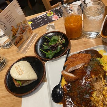 Kyuramen - Suwanee - Pork Tonkatsu Omurice Combo, Steamed Pork Bao Buns 1pc 1pc, and Thai Iced Tea - Ramen Near Me - Suwanee, Georgia Kyuramen - Suwanee - Pork Tonkatsu Omurice Combo, Steamed Pork Bao Buns 1pc 1pc, and Thai Iced Tea - Ramen Near Me - Suwanee, Georgia
