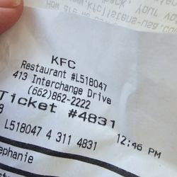 KFC - My receipt. Tried to block the cashiers name.