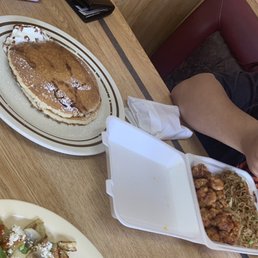 Chinese food combo and a chocolate pancake Chinese food combo and a chocolate pancake