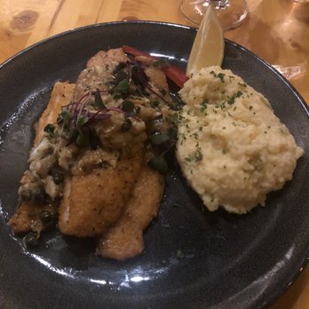 Cabernet Grill - Flounder with Cheese Grits. This was good! - Seafood Near Me - Fredericksburg, Texas