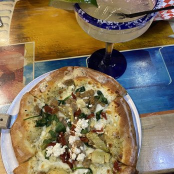 Zax Restaurant - Tree hugger pizza with sausage and Cadillac margarita. - Pizza Near Me - Moab, Utah Zax Restaurant - Tree hugger pizza with sausage and Cadillac margarita. - Pizza Near Me - Moab, Utah