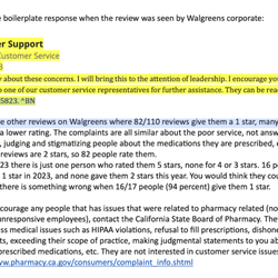 Walgreens - How to get other than boilerplate responses to complaints about Walgreens