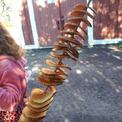 Cumberland Heritage Village Museum - (harvest market) Potato on a stick? $6ish dollars. It was fun to take photos with, tasted exactly how it looks.