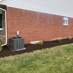Brown's Landscaping - To the left is rododendron. There are 2 evergreen yellow balls and a lilac. I ordered flowering shrubs.