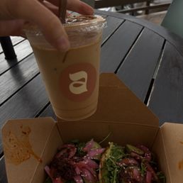 Oat milk Latte & Avo Bagel Oat milk Latte & Avo Bagel