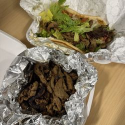 King of Gyros - Steak shawarma pita + side of steak shawarma