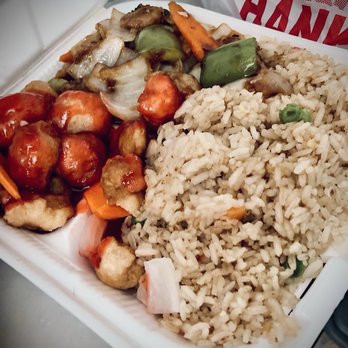 Egg Roll King - Combination plate w/ pork fried rice, sweet & sour pork, and chicken in black bean sauce - Chinese Near Me - Reno, Nevada Egg Roll King - Combination plate w/ pork fried rice, sweet & sour pork, and chicken in black bean sauce - Chinese Near Me - Reno, Nevada