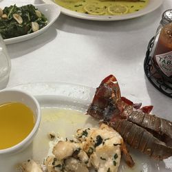 Lobster House Joe's - 7oz Lobster Tail & Yellow blob over Chilean Bass w/ Broccoli Rabe (Yuck)