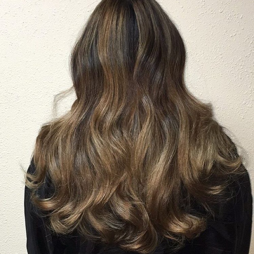 Cool brown balayage on black hair. Cool brown balayage on black hair.