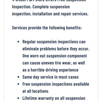 4 Wheel Parts Ventura - Off Road & 4X4 Parts For Trucks & Jeeps - Free suspension inspection... which all the service recommendations were for... - Tires Near Me - Ventura, California