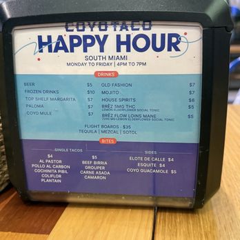 Coyo Taco - Happy Hour Menu - Tacos Near Me - Coral Gables, Florida