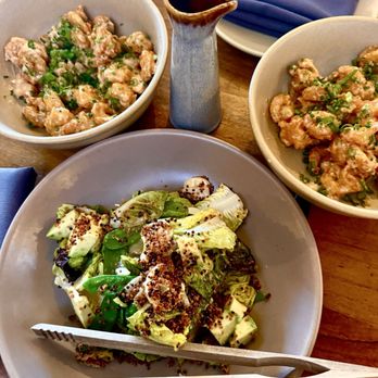 Belles Beach House - March 7, 2026 | Saturday | Inside | Miso Maple Salad | 2 orders of Crispy Rock Shrimp | Shared by 5 - Tiki Bars Near Me - Los Angeles, California