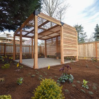 Prestige Landscape & Tree Service - We installed a gorgeous pergola with privacy slats and a beautiful paver patio. - Landscaping Near Me - Portland, Oregon Prestige Landscape & Tree Service - We installed a gorgeous pergola with privacy slats and a beautiful paver patio. - Landscaping Near Me - Portland, Oregon