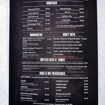 Cajun Crab Shack - Last page of menu (drinks) - Cajun/Creole Near Me - Thousand Oaks, California Cajun Crab Shack - Last page of menu (drinks) - Cajun/Creole Near Me - Thousand Oaks, California