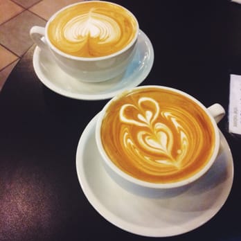 Coffee Code - Decaf vanilla latte (bottom), hazelnut latte (top), wouldn't go back here for lattes, they're not bad but i've had better - Coffee & Tea Near Me - Buena Park, California