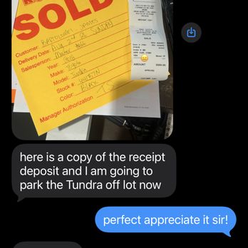 Right Toyota - Text messages confirming it would be pulled off the lot - Car Dealers Near Me - Scottsdale, Arizona Right Toyota - Text messages confirming it would be pulled off the lot - Car Dealers Near Me - Scottsdale, Arizona