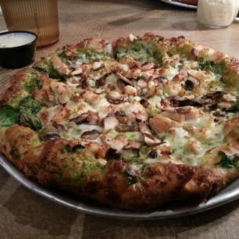 Hideaway Pizza - Chicken Florentine, with chicken, feta, and pesto - Pizza Near Me - Edmond, Oklahoma Hideaway Pizza - Chicken Florentine, with chicken, feta, and pesto - Pizza Near Me - Edmond, Oklahoma