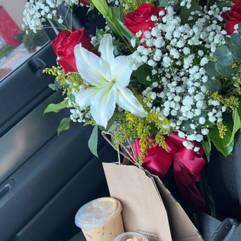 Lucky Flowers - My wife's bouquet and morning coffee - Florists Near Me - Anaheim, California