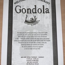 Gondola Pizza & Steak House - Menu