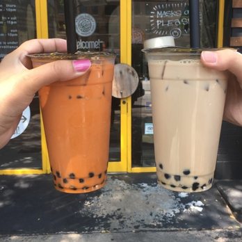 Honey Bubble - Left: Thai tea. Right: classic honey milk tea - Bubble Tea Near Me - Atlanta, Georgia
