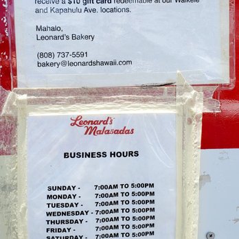 A Leonard's Bakery - The business phone number, email, & business hours for the Leonard's Bakery Malasada Mobile Wagon @ the Waikele Shopping Center Outlet Mall. - Desserts Near Me - Waipahu, Hawaii