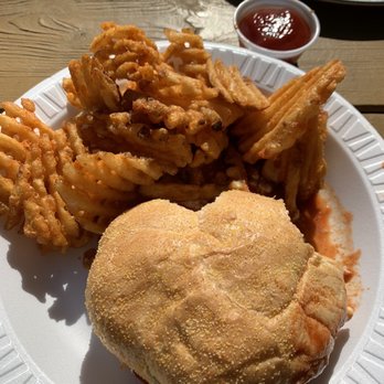 Old Mill Tavern - Buffalo chicken sandwich with waffle fries - American Near Me - Chester, New Jersey