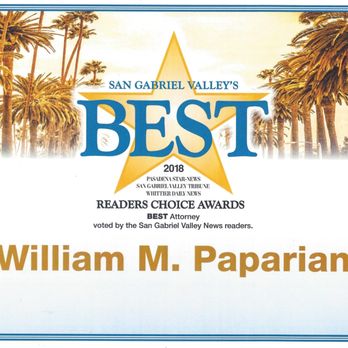 William Paparian - Thank you readers of Pasadena Star News, San Gabriel Valley Tribune and Whittier Daily News for choosing me as 2018's The Best Attorney. - Criminal Defense Law Near Me William Paparian - Thank you readers of Pasadena Star News, San Gabriel Valley Tribune and Whittier Daily News for choosing me as 2018's The Best Attorney. - Criminal Defense Law Near Me