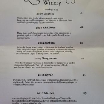 Little Oaks Winery - the menu for the tasting - Wineries Near Me - Carlsbad, California Little Oaks Winery - the menu for the tasting - Wineries Near Me - Carlsbad, California