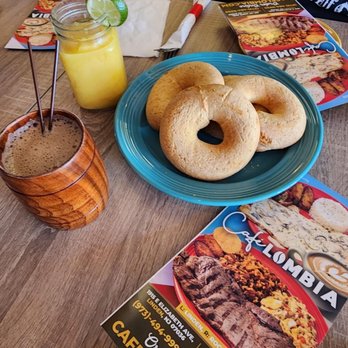 Cafelombia - Cafe con leche (coffee with milk), limonada de maracuya (passion fruit lemonade) & pan de queso (cheese bread) - Bakeries Near Me - Linden, New Jersey Cafelombia - Cafe con leche (coffee with milk), limonada de maracuya (passion fruit lemonade) & pan de queso (cheese bread) - Bakeries Near Me - Linden, New Jersey