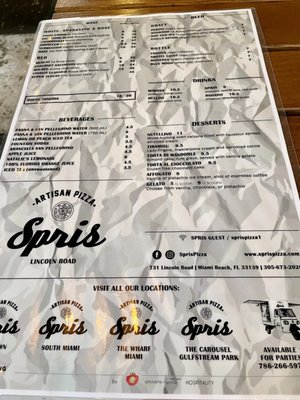 Menu photo 2 Spris Artisan Pizza - Lincoln Road Miami Beach, FL