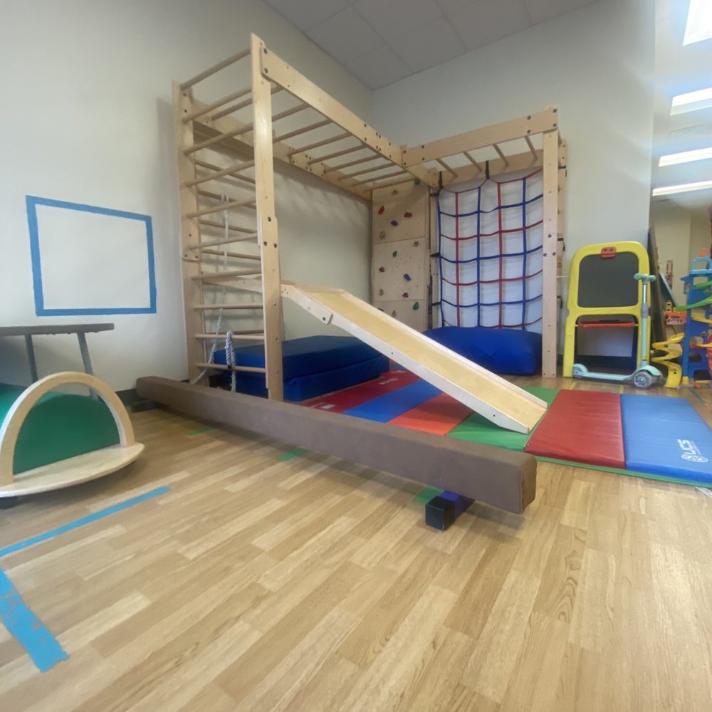 Sentara Therapy Center - Red Mill - Pediatric side: portion of therapeutic gym area with slide and options for climbing (for older children). - Physical Therapy Near Me - Virginia Beach, Virginia