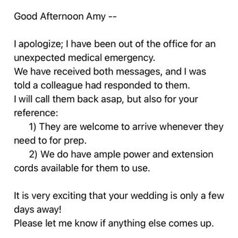 Shelburne Vineyard - Four days before our wedding. An apology for not be available to our vendors or us with no coverage for this emergency. This was a pattern. - Venues & Event Spaces Near Me - Shelburne, Vermont Shelburne Vineyard - Four days before our wedding. An apology for not be available to our vendors or us with no coverage for this emergency. This was a pattern. - Venues & Event Spaces Near Me - Shelburne, Vermont