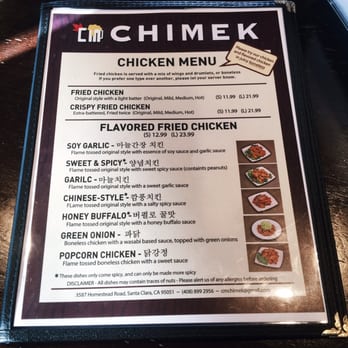 ChiMek - the chicken menu. 4.3.2016 - Korean Near Me - Santa Clara, California ChiMek - the chicken menu. 4.3.2016 - Korean Near Me - Santa Clara, California