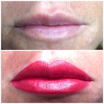 Brows like feather - Lip blush tattoo for a fuller lip as clients' request - Eyebrow Services Near Me - Manhasset, New York