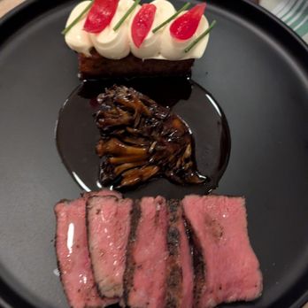 Wormwood - NY steak with mitake and scalloped potato - French Near Me - San Diego, California Wormwood - NY steak with mitake and scalloped potato - French Near Me - San Diego, California