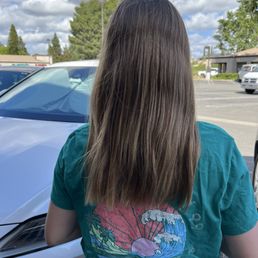 All my daughter wanted so straight across so Nina gave her exactly what she asked for and my daughter loves it!
