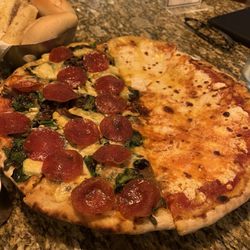 Villa Italia - Pizza quattro formaggi and campagnola.