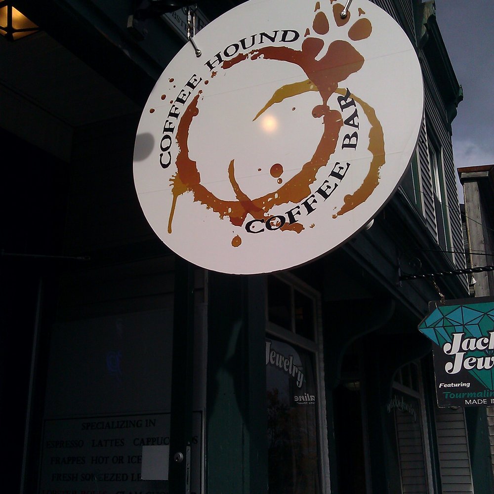 Coffee Hound - Outside sign. - Coffee & Tea Near Me - Bar Harbor, Maine Coffee Hound - Outside sign. - Coffee & Tea Near Me - Bar Harbor, Maine