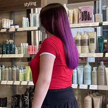 Narmouné Salon - First round of bleach and purple with cut. - Hair Salons Near Me - Claremont, California