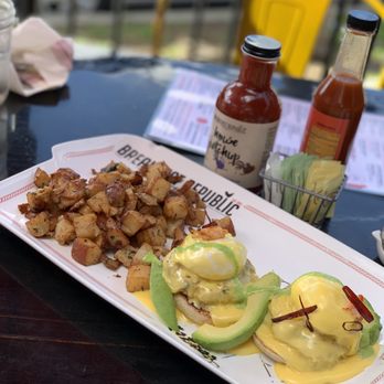 Breakfast Republic - Crab cake Benedict with added avocado - Breakfast & Brunch Near Me - San Diego, California Breakfast Republic - Crab cake Benedict with added avocado - Breakfast & Brunch Near Me - San Diego, California