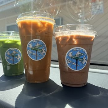 The Hood Grind Coffee - Blueberry lavender Matcha w/ Almond, Orange-IE latte w/ Almond milk, Chocolate Milk - Coffee & Tea Near Me - Rialto, California