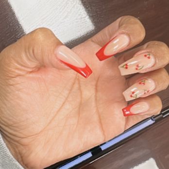 Demure Nails & Spa - Red cherry nails - Nail Salons Near Me - San Dimas, California