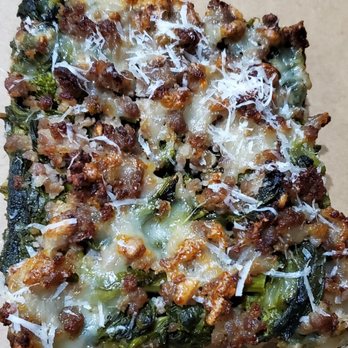 Dario’s Pizza - Broccoli di rabe and crumbled sausage square slice. Nice and crispy on the bottom. Fantastic flavor. Delicious - Pizza Near Me - West Hempstead, New York Dario’s Pizza - Broccoli di rabe and crumbled sausage square slice. Nice and crispy on the bottom. Fantastic flavor. Delicious - Pizza Near Me - West Hempstead, New York