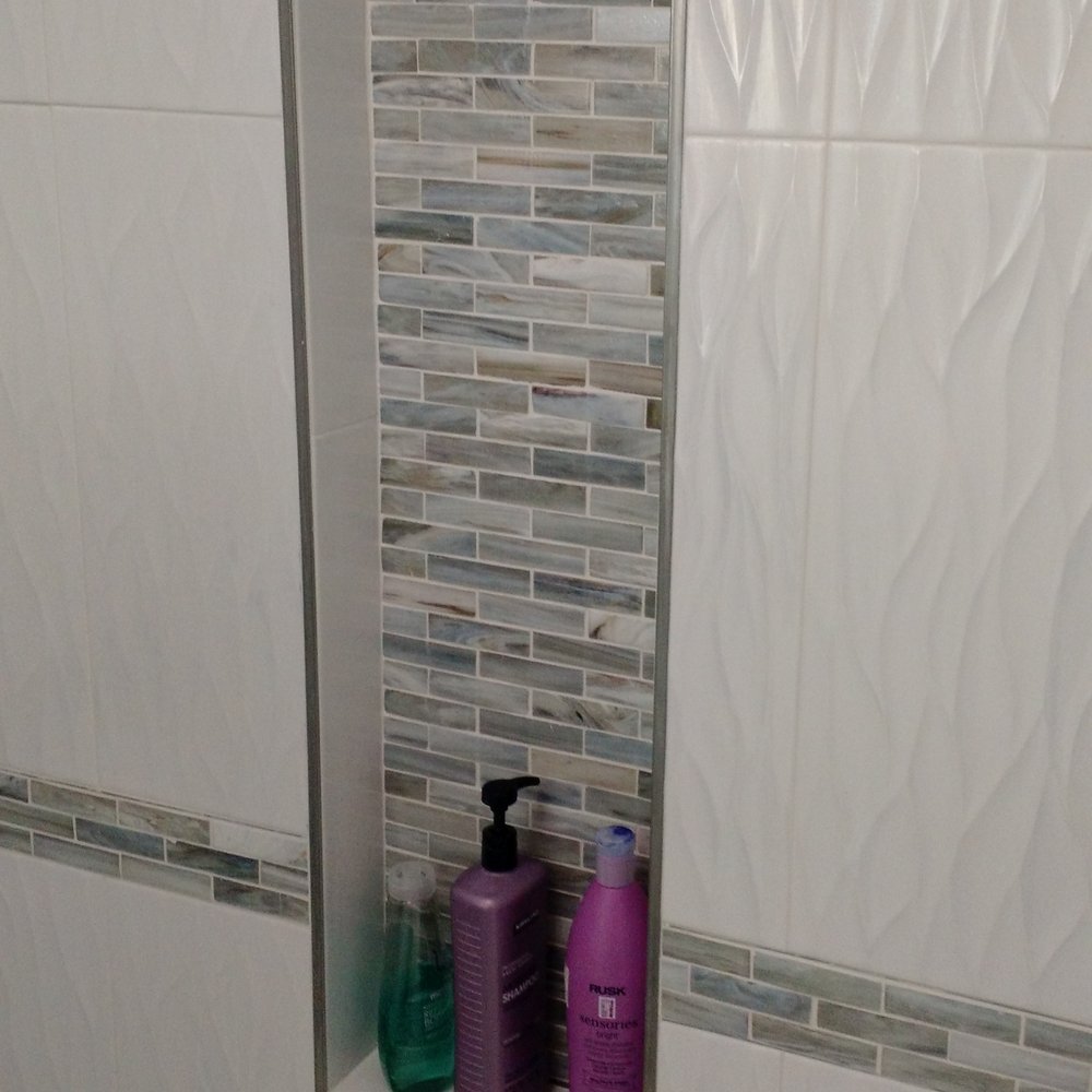 Nara Tile - Our pearly shiny bathroom! - Flooring Near Me - Dublin, California Nara Tile - Our pearly shiny bathroom! - Flooring Near Me - Dublin, California