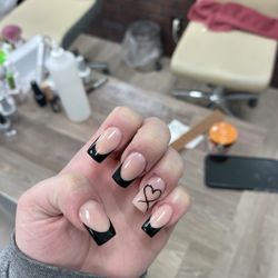 Tropical Nails & Spa - Black French tips with heart